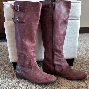 Women's Burgundy Leather Knee-High Boots